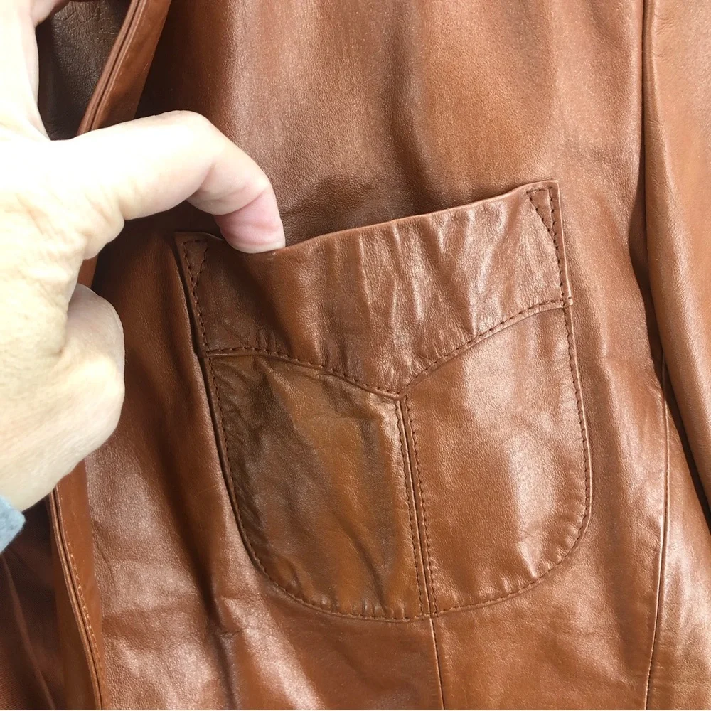 Fantastic International Jacket Mens 44 Vintage Fashions Leather Brown Button